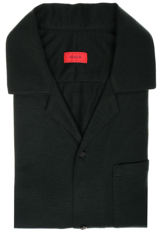 Isaia Napoli Green Ultra Soft Wool Knit Camp Collar Sport Shirt