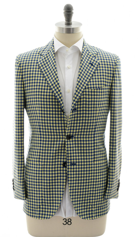 Kiton Napoli Yellow Blue Check Cashmere LASA Sport Coat