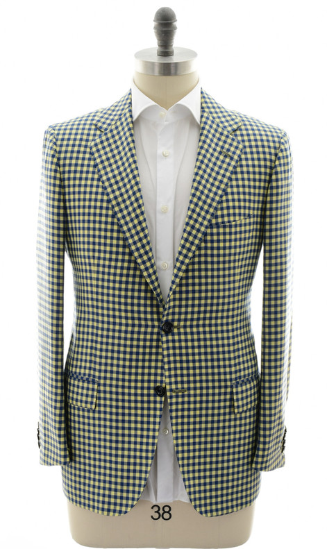 Kiton Napoli Yellow Blue Check Cashmere Sport Coat