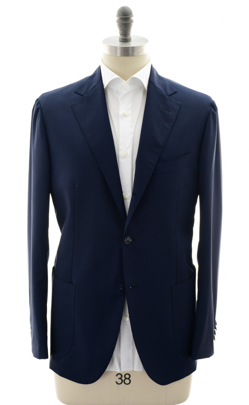 Sartorio Napoli Dark Blue Basic Solid Wool Mohair Sport Coat