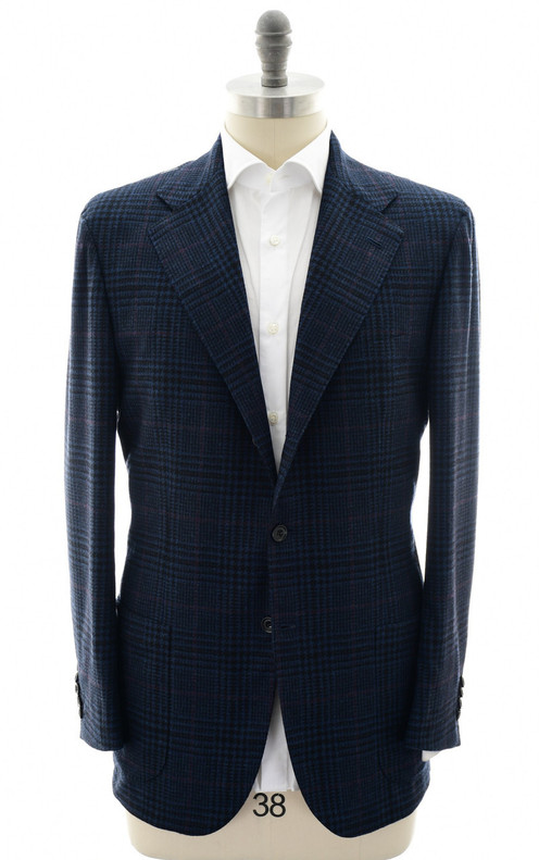 Sartorio Napoli Dark Blue Plaid Red Windowpane Virgin Wool Sport Coat