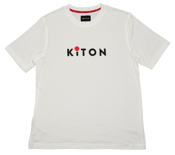 Kiton Napoli White Solid With Embroidered Logo Cotton T-Shirt