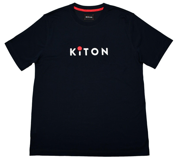Kiton Napoli Dark Navy Blue Solid With Embroidered Logo Cotton T-Shirt