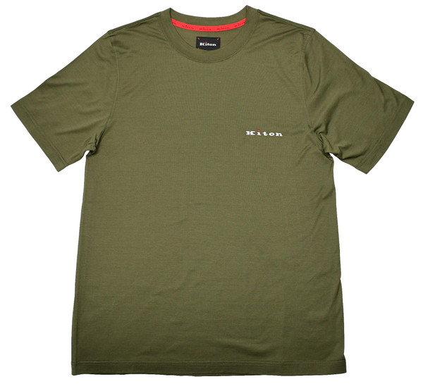 Kiton Napoli Green Solid With Embroidered Logo Cotton T-Shirt