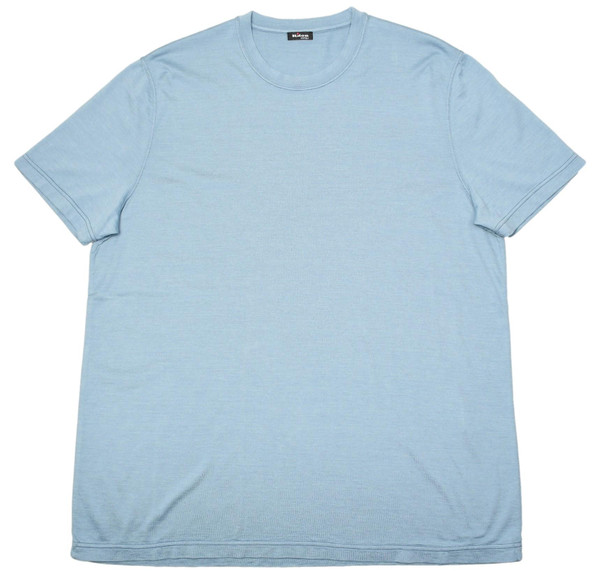 Kiton Napoli Blue Solid Silk Cotton T-Shirt