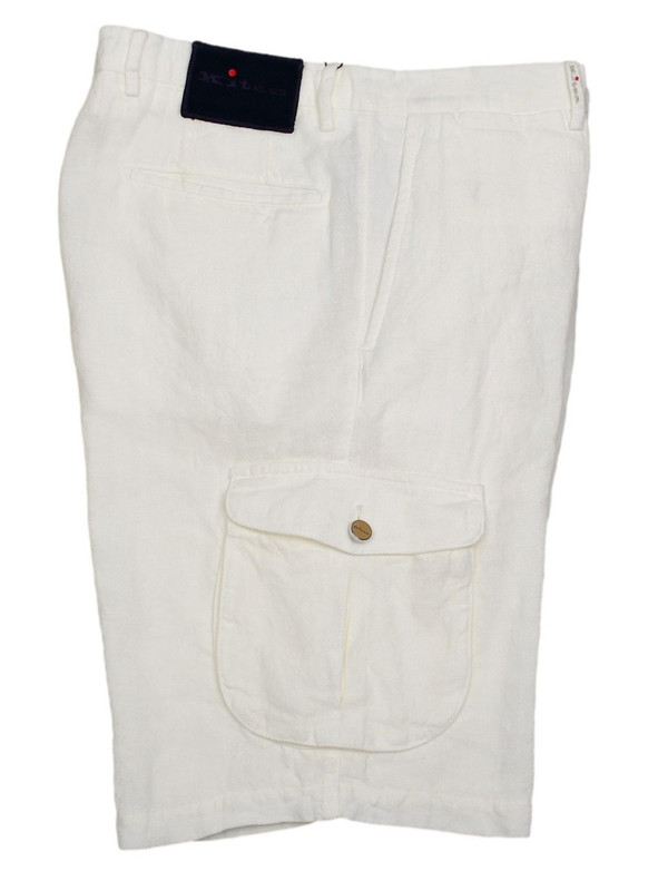 Kiton Napoli White Linen Cargo Shorts