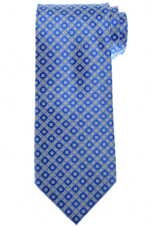 Stefano Ricci Blue Gray Extravagant Square Garden Motif Hand Printed Silk Tie