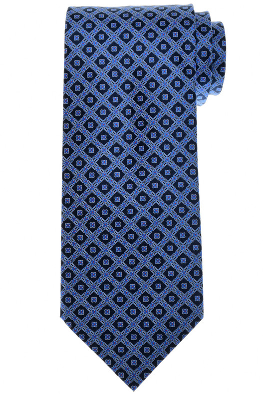 Stefano Ricci Navy Red Blue Extravagant Square Garden Motif Hand Printed Silk Tie