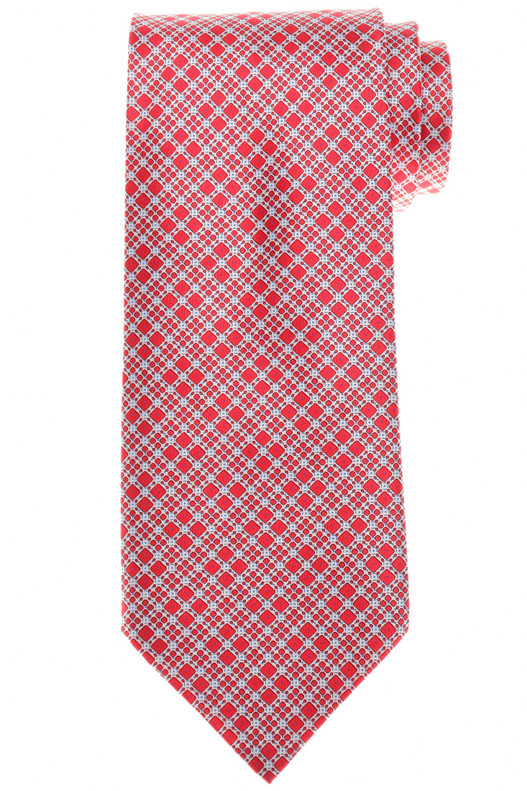 Stefano Ricci Red Blue Divine Square Motif Hand Printed Silk Tie