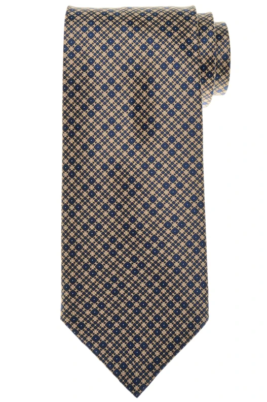 Stefano Ricci Blue Brass Golden Brown Divine Square Motif Hand Printed Silk Tie