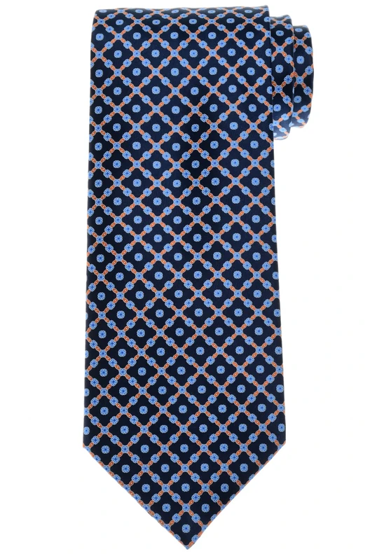 Stefano Ricci Blue Orange Square Garden Motif Hand Printed Silk Tie