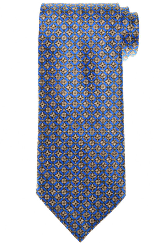 Stefano Ricci Brown Blue Italian Garden Motif Hand Printed Silk Tie