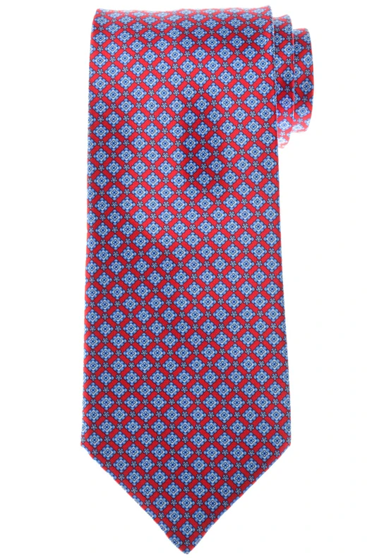 Stefano Ricci Blue Red Italian Garden Motif Hand Printed Silk Tie