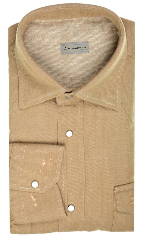 Sartorio Napoli Khaki Brown Cotton Texas Western Denim Sport Shirt