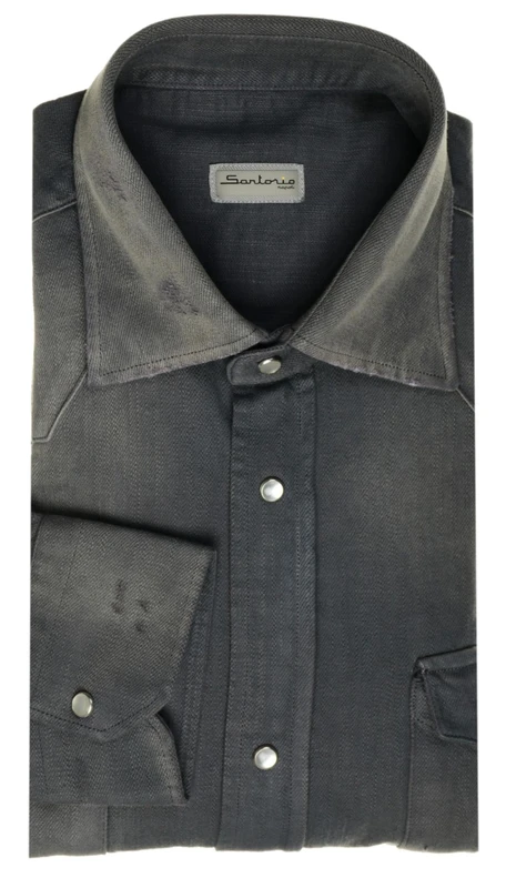 Sartorio Napoli Gray Cotton Texas Western Denim Sport Shirt