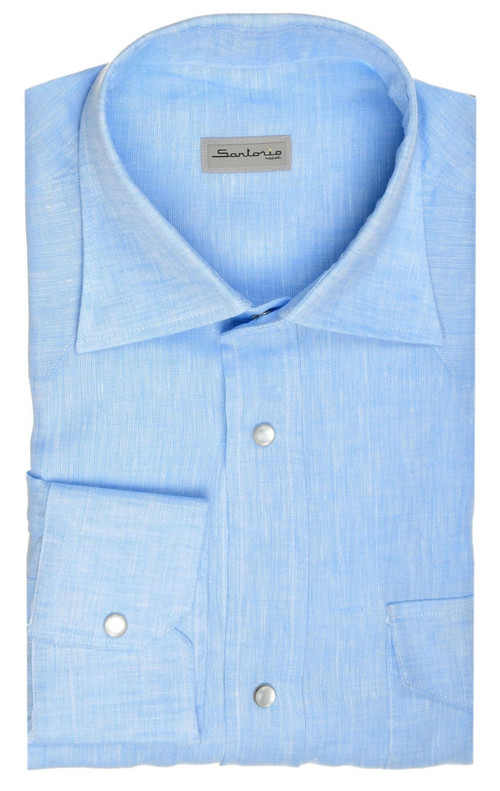 Sartorio Napoli Light Blue Texas Western Linen Sport Shirt