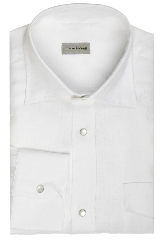 Sartorio Napoli White Texas Western Linen Sport Shirt