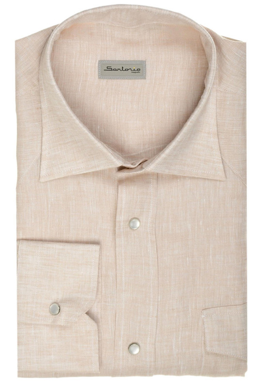 Sartorio Napoli Brown Texas Western Linen Sport Shirt