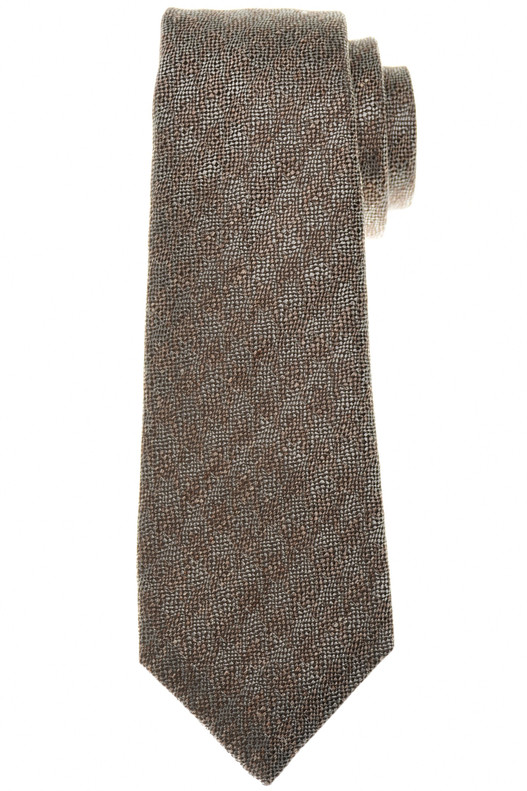 Kiton Napoli Brown Houndstooth Check Silk Linen Tie