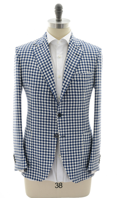 Sartorio Napoli Blue White Check Silk Linen Cotton Sport Coat