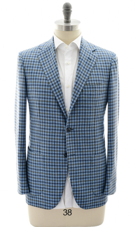Sartorio Napoli Green Blue Check Virgin Wool Cashmere Sport Coat