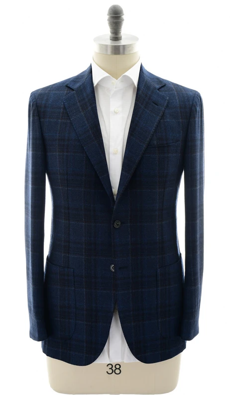 Sartorio Napoli Blue Brown Plaid Virgin Wool Sport Coat