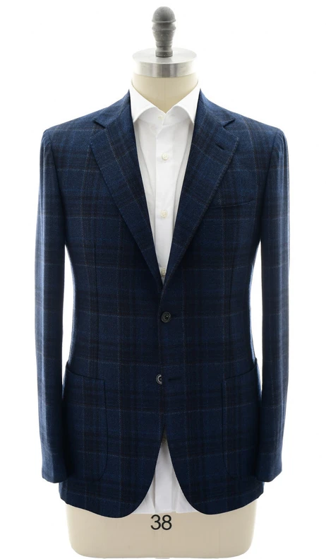 Sartorio Napoli Blue Brown Plaid Virgin Wool Sport Coat