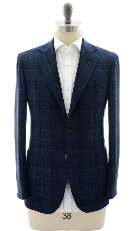Sartorio Napoli Blue Brown Plaid Virgin Wool Sport Coat