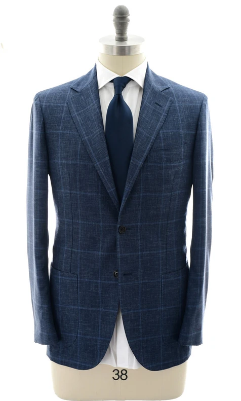 Sartorio Napoli Blue Windowpane 100% Virgin Wool Suit