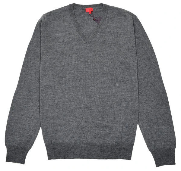 Isaia Napoli Gray Sweater V-Neck Fine Wool Knit
