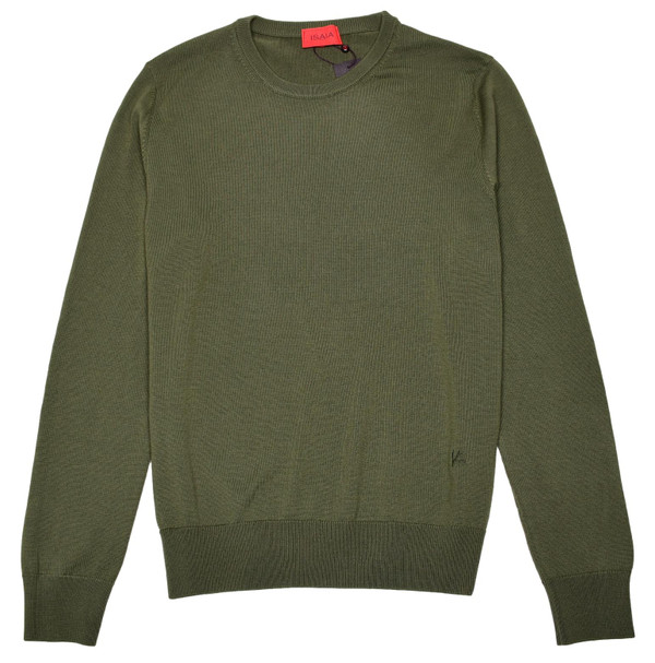 Isaia Napoli Green Sweater Crewneck Fine Wool Knit