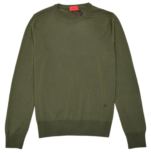 Isaia Napoli Green Sweater Crewneck Fine Wool Knit