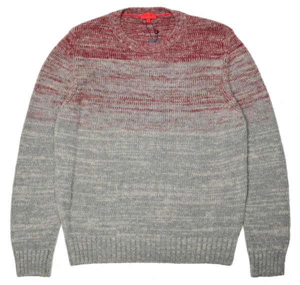 Isaia Napoli Red Gray Sweater Crewneck Fine Wool Soft Knit