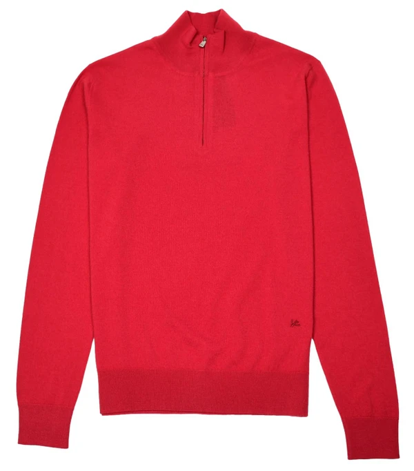 Isaia Napoli Pink Sweater 1/2 Zip Superfine Wool Knit