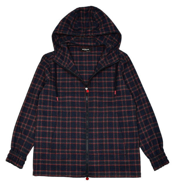 Kiton Napoli Blue Red Plaid Cotton Hoodie Full Zip Sweatshirt Sweater