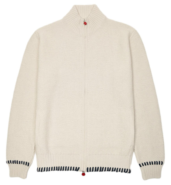 Kiton Napoli Beige Cashmere Full Zip Sweater