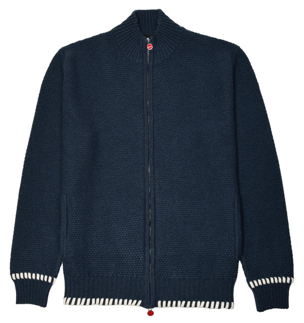 Kiton Napoli Blue Cashmere Full Zip Sweater