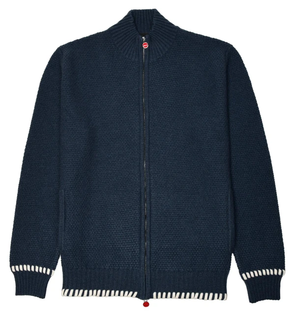 Kiton Napoli Blue Cashmere Full Zip Sweater