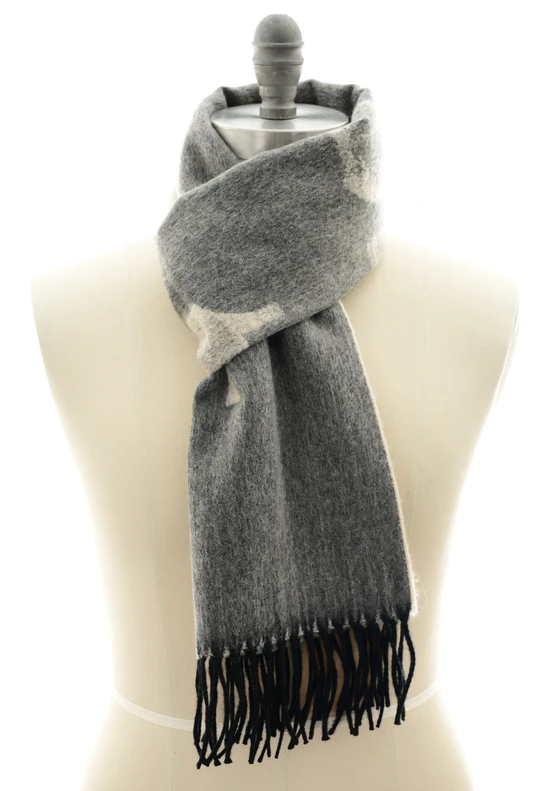Kiton Scarf Cashmere Gray Brown Black Large Logo
