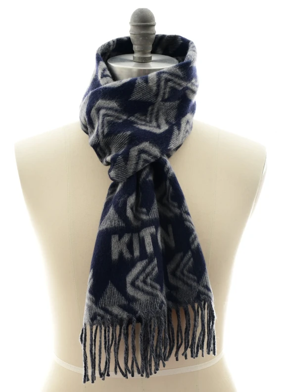 Kiton Scarf Cashmere Blue Gray Geometric