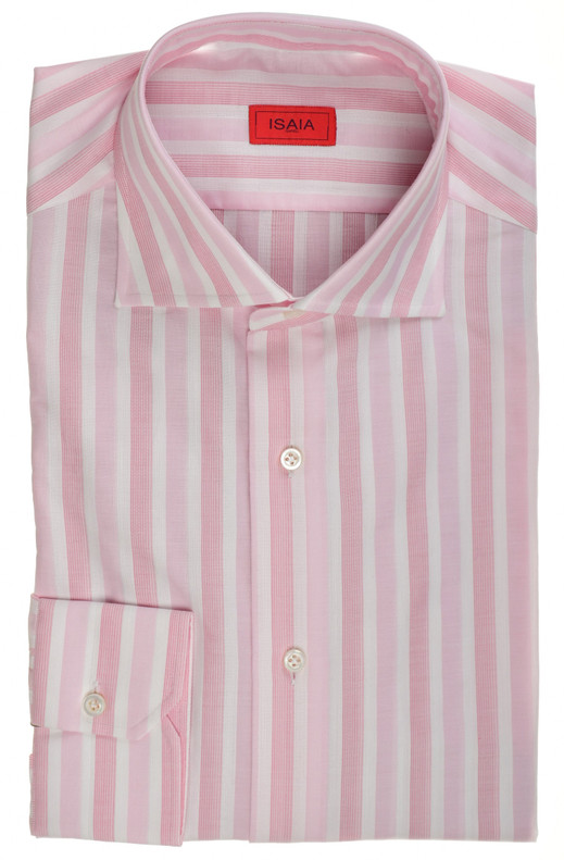 Isaia Napoli Mix Dress Shirt Pink White Stripe Cotton Spread Collar
