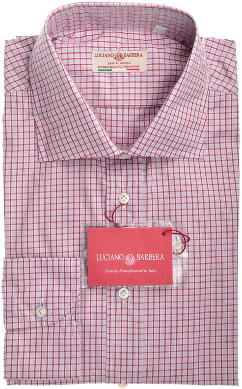 Luciano Barbera Luxury Shirt Cotton Small Red Pink Check