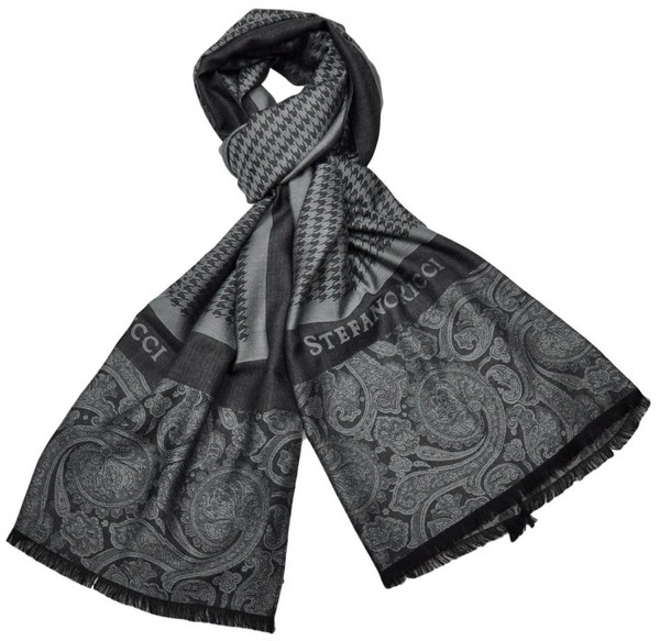 Stefano Ricci Luxury Scarf Cashmere 28" x 80" Gray Check & Paisley 13SF0106