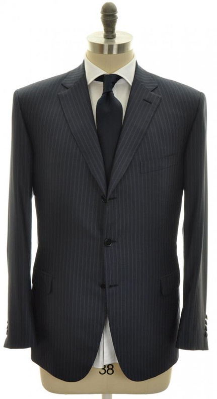 Brioni Suit Brunico Luxury Fine Wool Silk 44 54 Blue Stripe