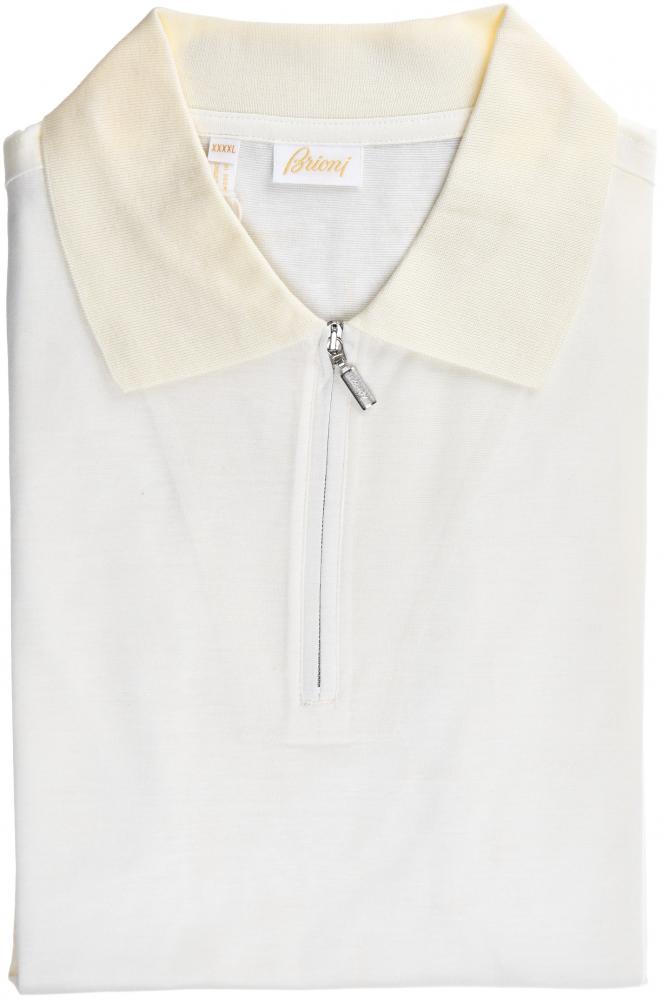 Brioni Zip Polo Shirt Fine Cotton Size XXLarge Ivory