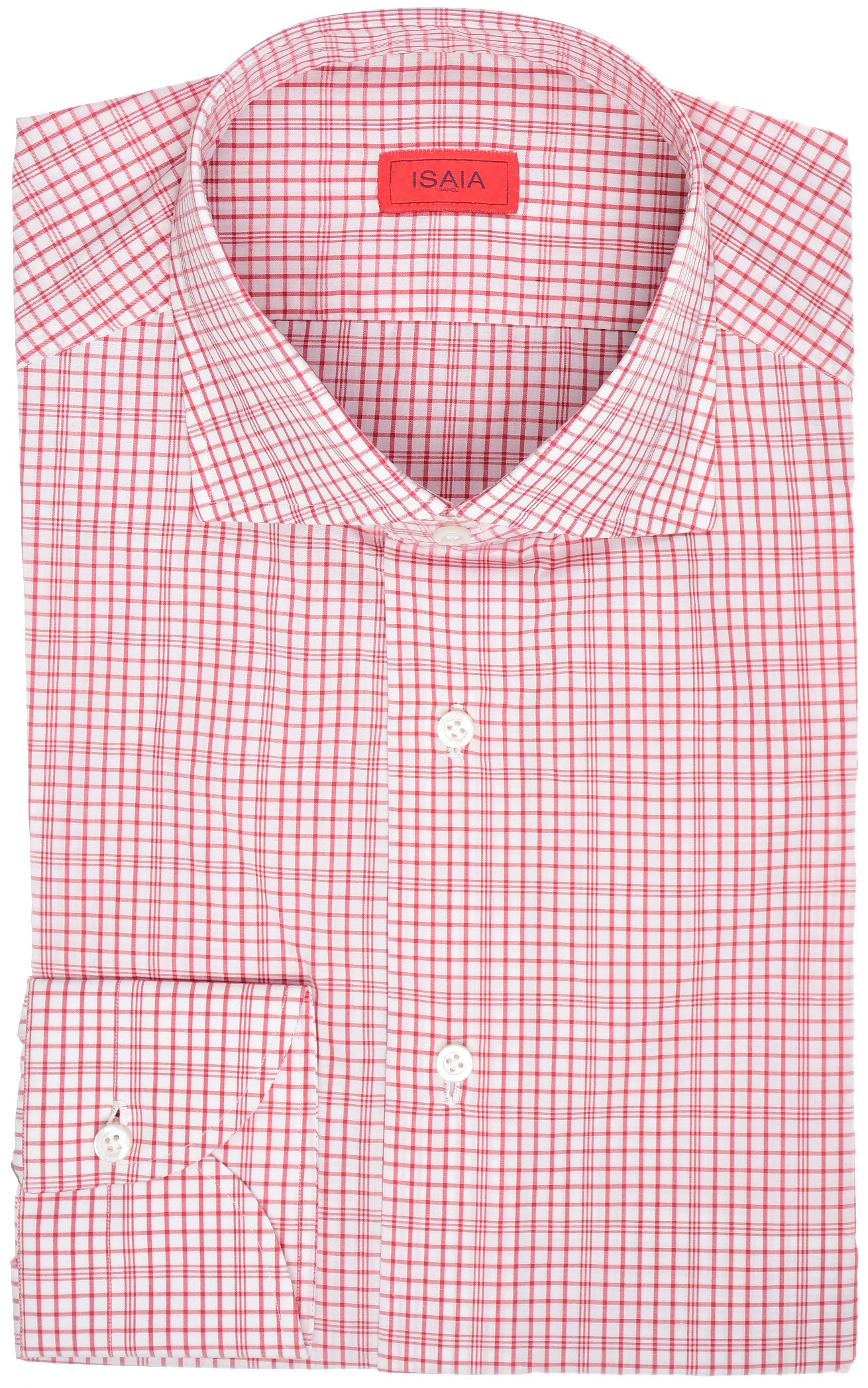 Isaia Mix Dress Shirt Red White Check