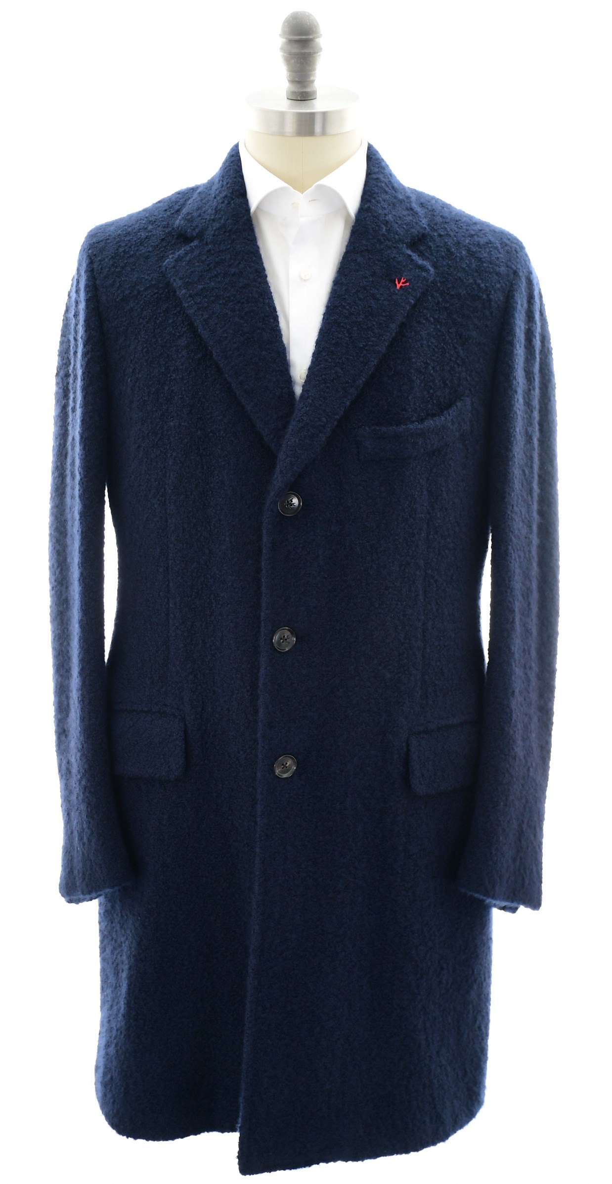 Isaia Napoli Portofino Coat Luxury CashBoucle Cashmere Silk Blue