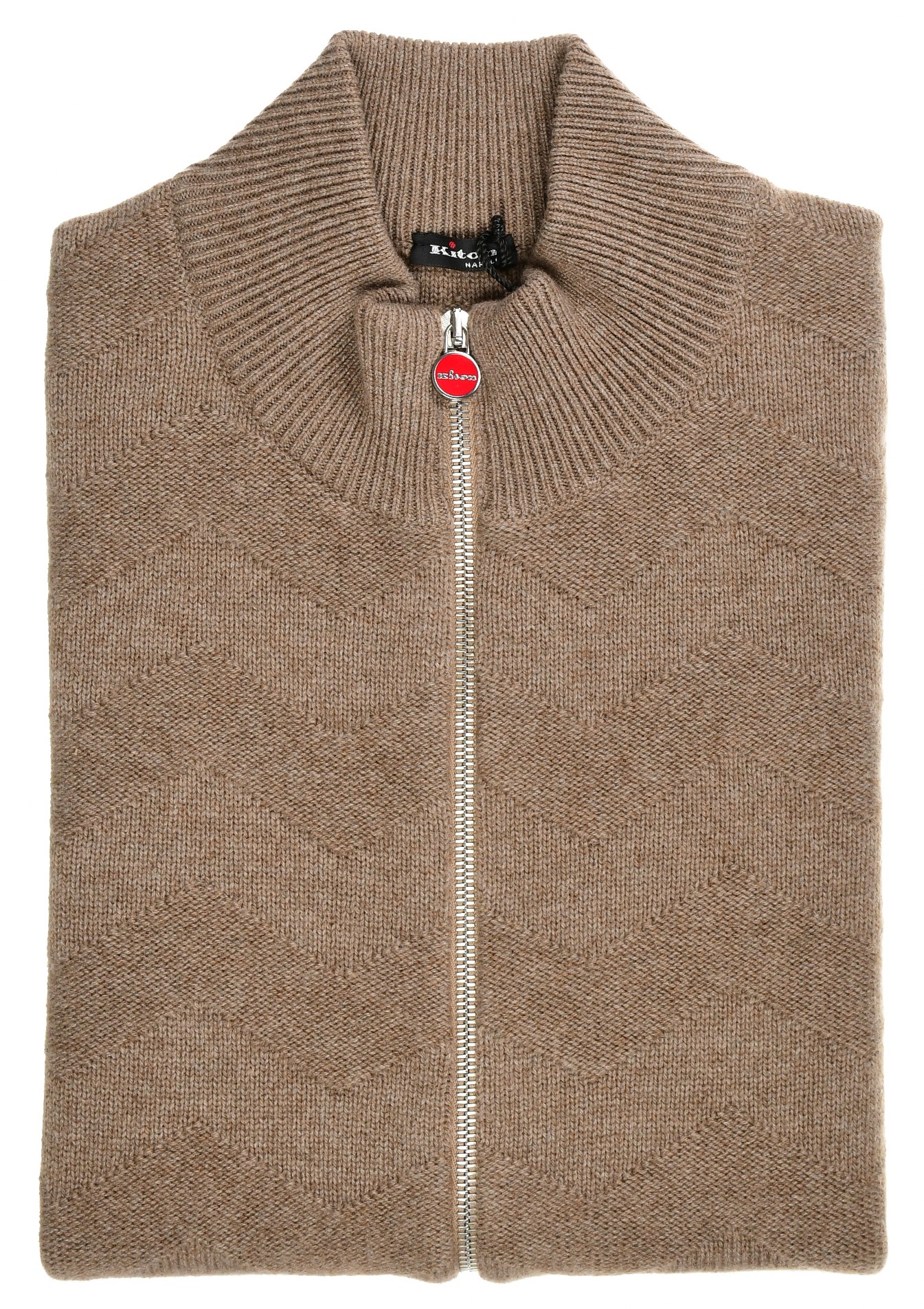 Kiton Sweater Zip Cardigan Cashmere Knit Brown Chevron