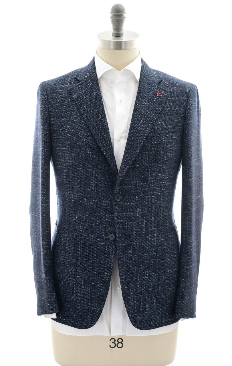 Isaia Sport Coat Jacket Blazer Capri Wool Blue Tweed