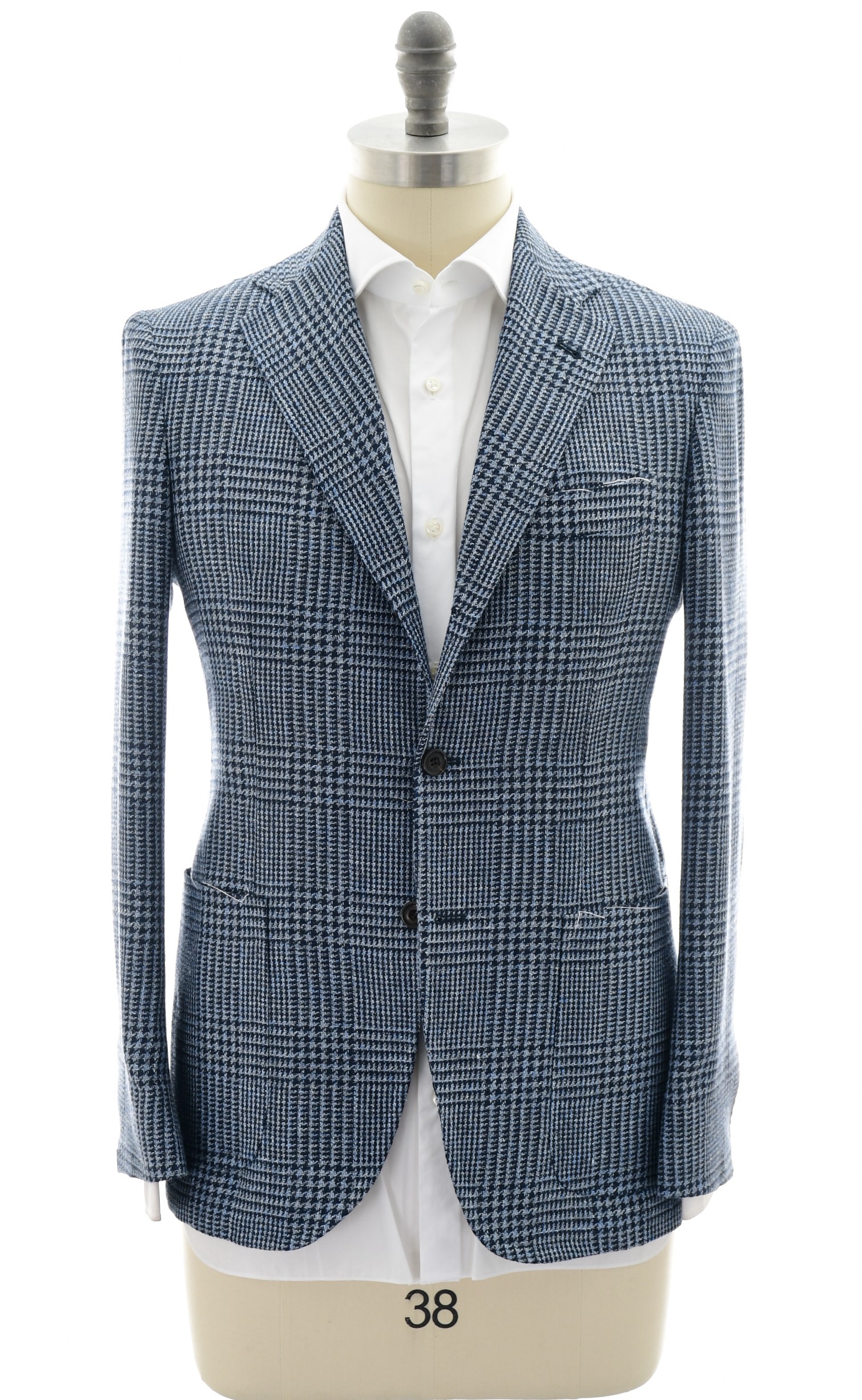 Sartorio Blue Plaid Linen Silk Wool Blazer | Luxury Menswear